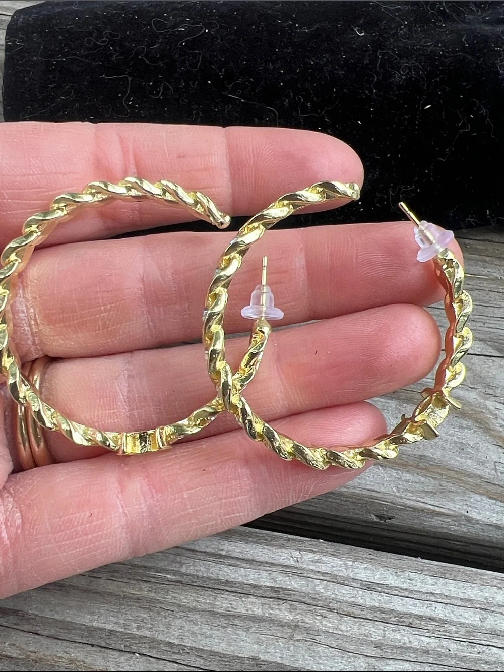 CHANEL Gold-Tone Hoop Earrings with Crystal Accents - Picture 8 of 14